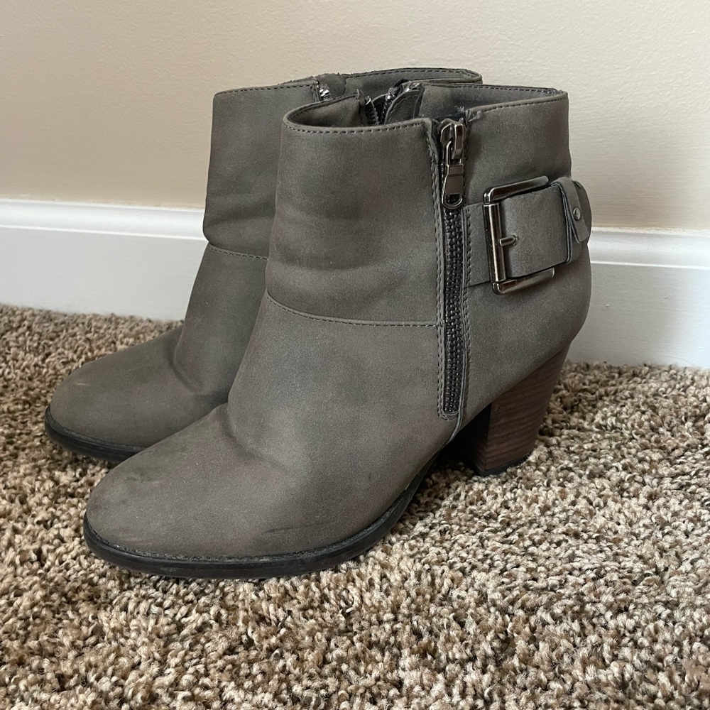 Gray heeled booties. Size 7.5